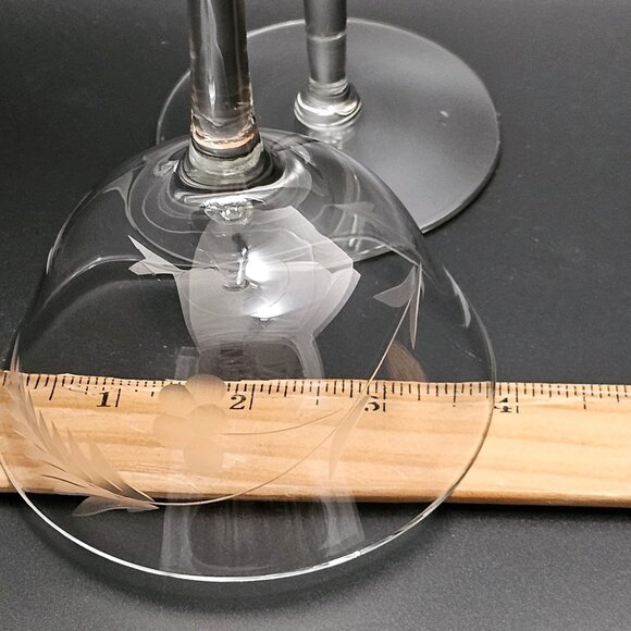 2 McBride Etched Spiky Leaves Champagne Coupes 6" vtg dessert cocktail glasses - Picture 6 of 6